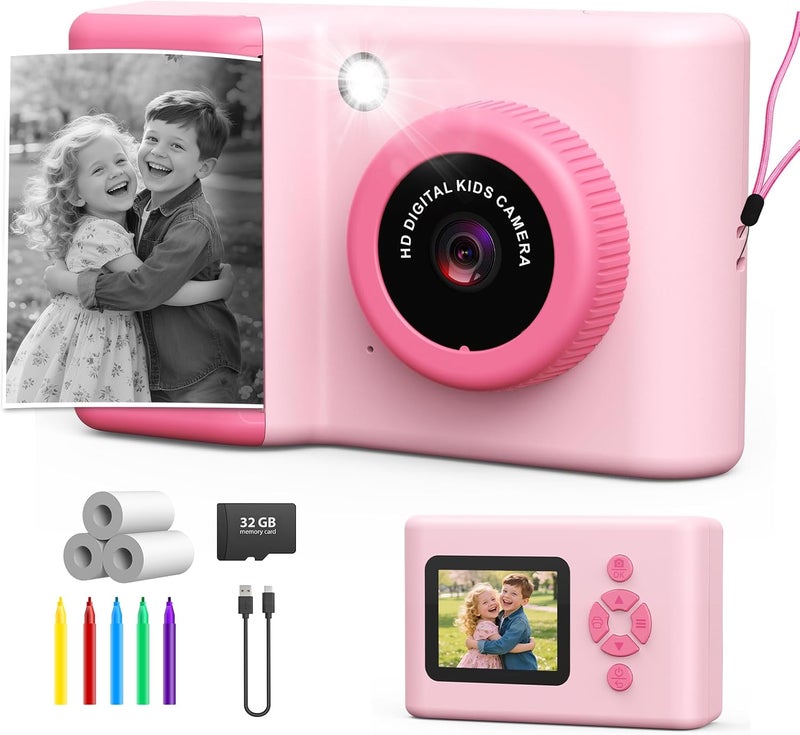 Usteetic Kids Camera Instant Print, 20MP 1080P Video Instant Print Camera for Kids with 32GB SD Card, 240 Photos Printing, Face Recognition, ABS Durable, Christmas Birthday Gifts for Ages 3-12 (Pink) - Image 1